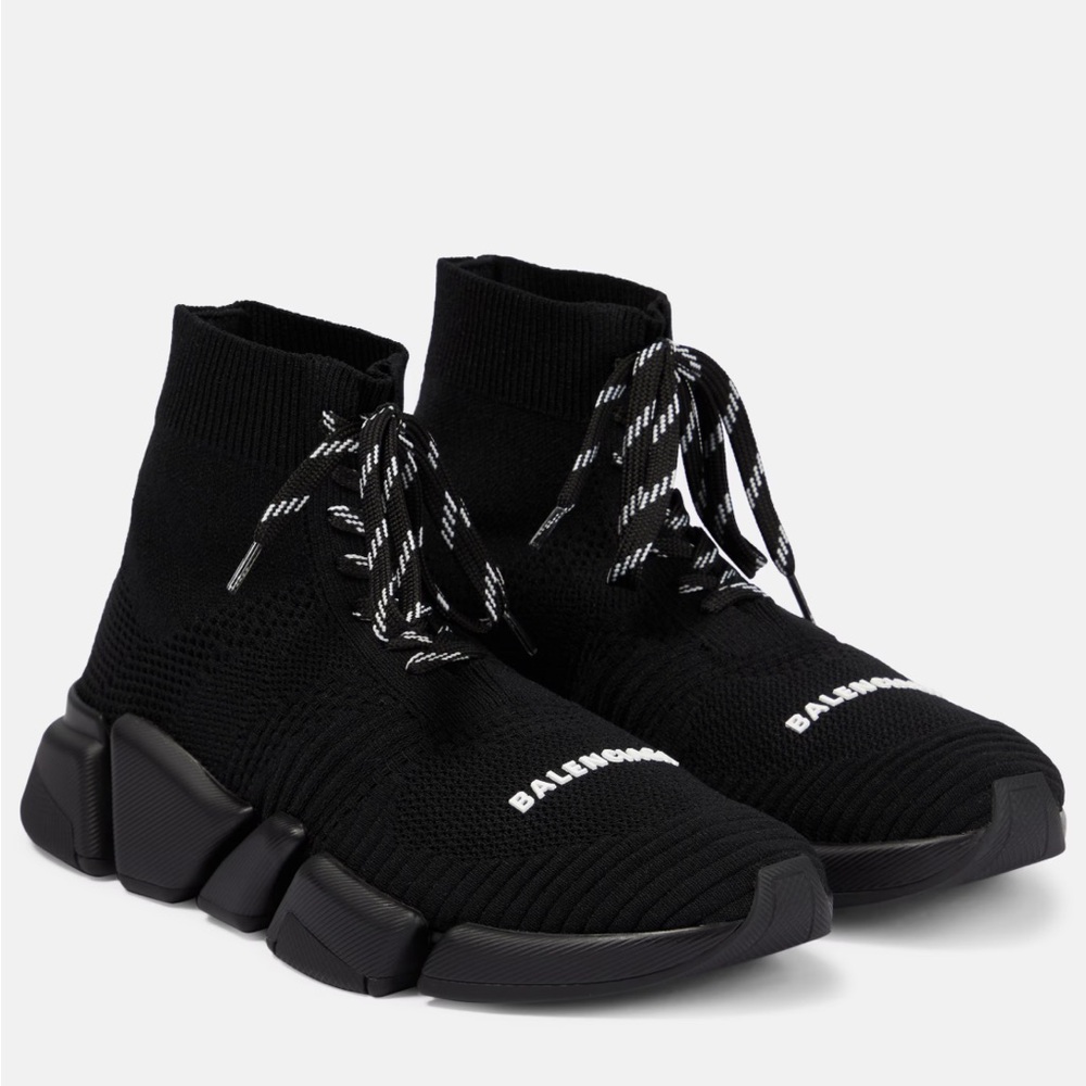 Balenciaga Black and White Knit High-Top Sneakers